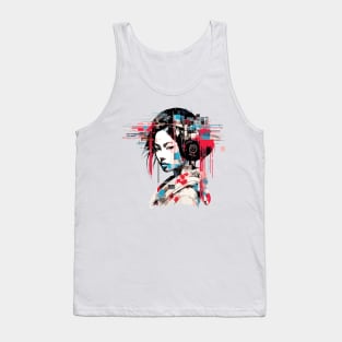 Japanese Woman Portrait Geisha Tradition Culture Abstract Tank Top